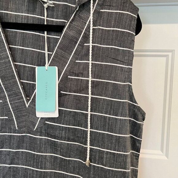 NWT Koy Resort Gray Striped Sleeveless Monterey Hooded Swim Cover-Up, Size Large - Picture 3 of 8